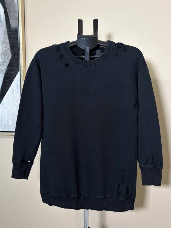 MOTHER Tops - MOTHER The Tunic Big Easy Distressed Grunge Crewneck Sweatshirt Black XS